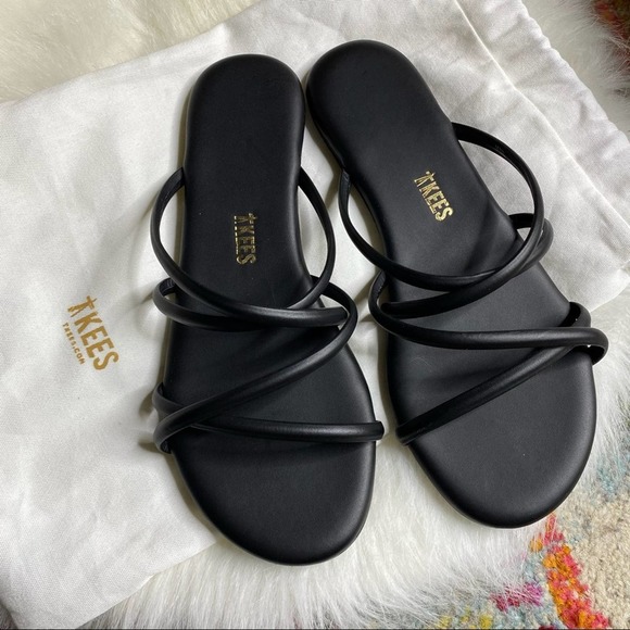 TKEES | Shoes | New Tkees Sloane Black Slip On Sandals Leather | Poshmark